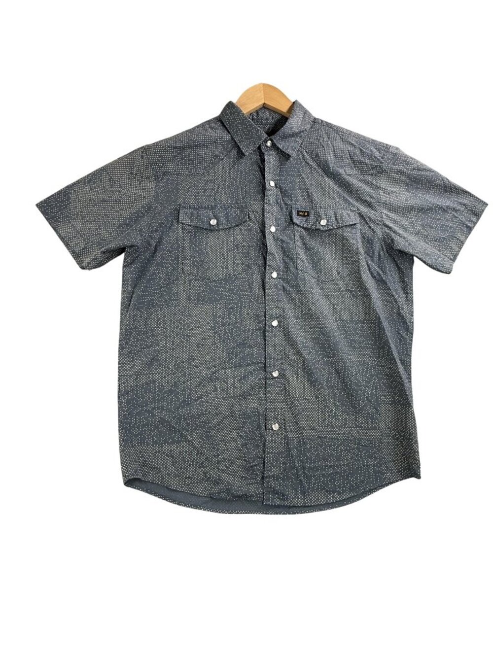 Howler Bros Shirt Mens Small Blue Geometric Short Sleeve Snap Pockets Casual